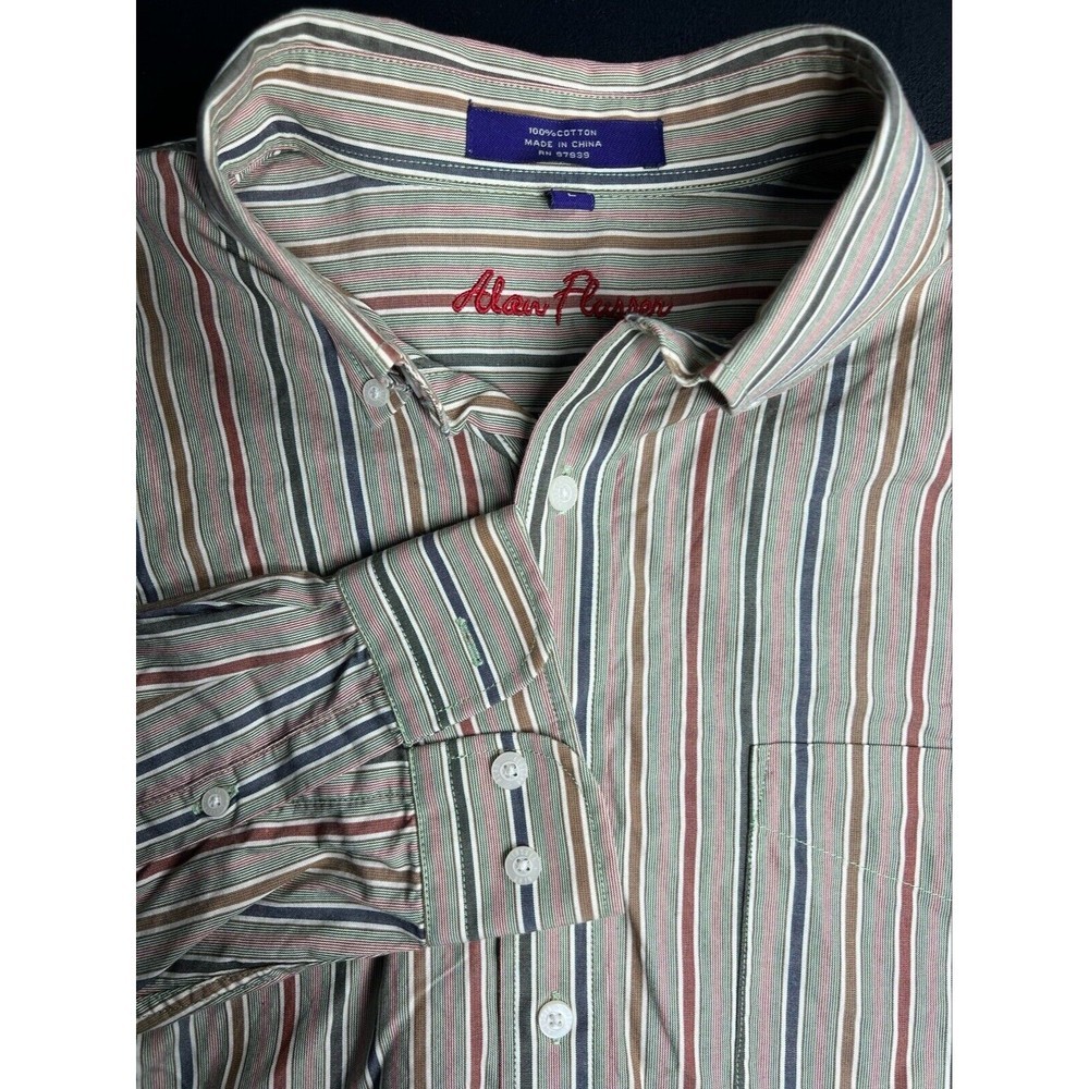 Alan Flusser Shirt Men L Multicolor Long Sleeve Button Down Collar Front Pocket‎
